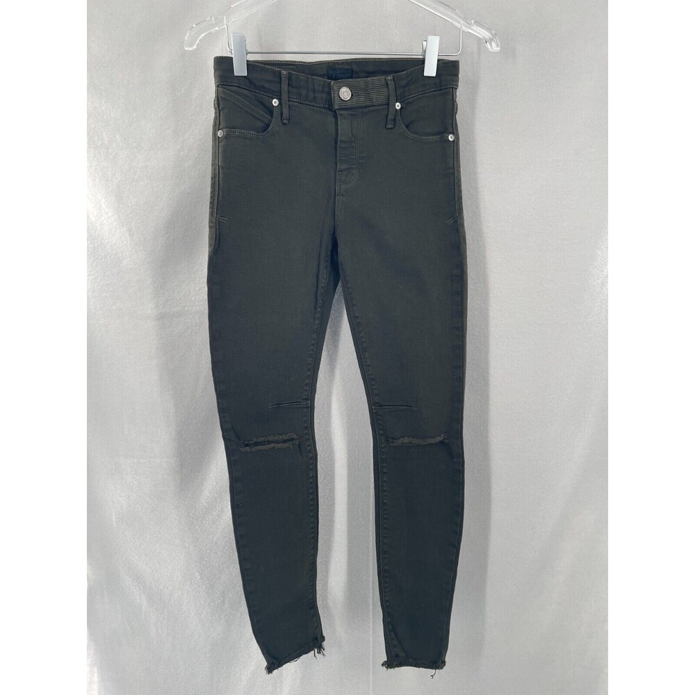 RtA Womens 25 Jeans Ryder Ankle Skinny Crop in Olive Jungle Frayed Hem NWT